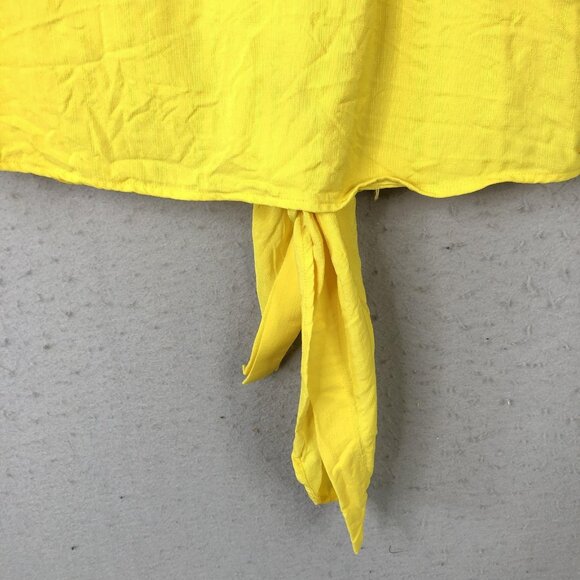 Rosie Assoulin Shirt Womens Medium Yellow Tie Front Short Sleeve 100% Viscose NY - Picture 16 of 16